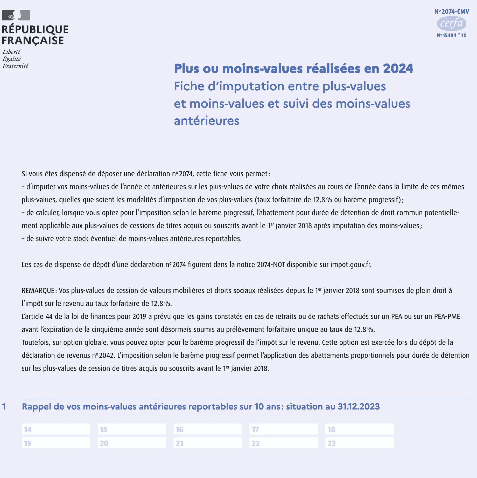 Formulaire 2047-CMV